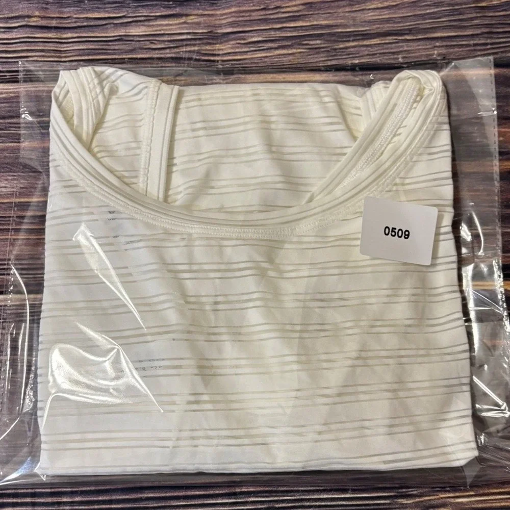 Lululemon Meet Halfway Tank Top Womens Striped White Size 8 Open Back Tie Back